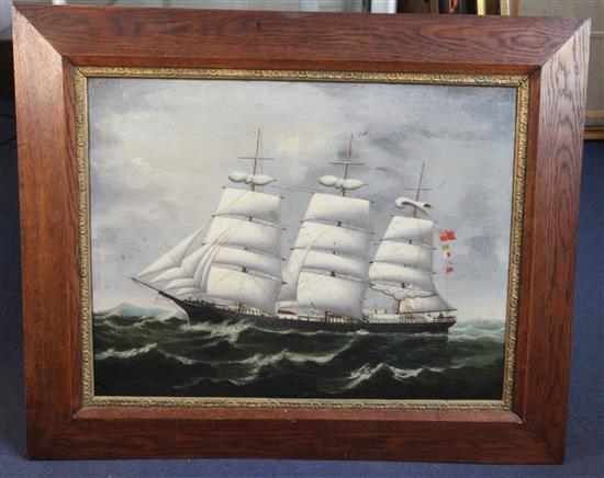 Mid 19th century Chinese School Ship portrait of the Stephen D.Horton off the Chinese coast, 22 x 29in.